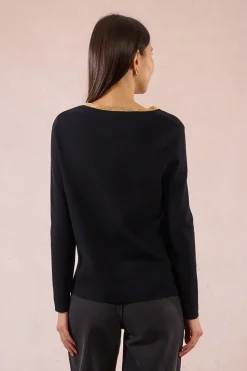 Molly Bracken Jersey de manga larga ribete dorado Negro