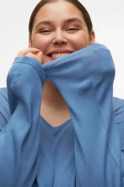 Vero Moda Curve Jersey de manga larga y cuello pico Curve Azul New