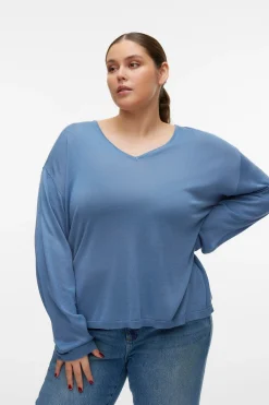Vero Moda Curve Jersey de manga larga y cuello pico Curve Azul New