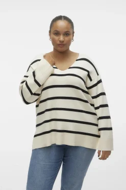 Vero Moda Curve Jersey de manga larga y cuello pico Curve Beige Outlet