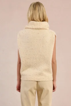 Molly Bracken Jersey de manga sisa cuello alto Marfil
