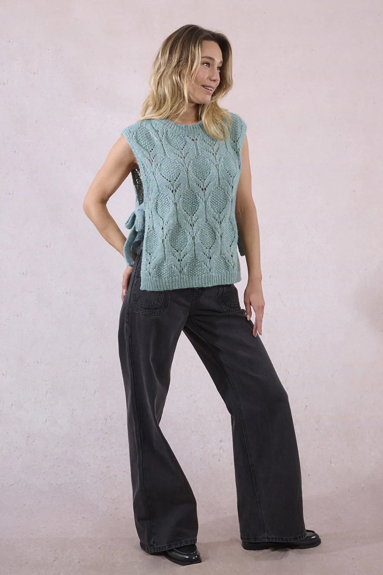 Molly Bracken Jersey de manga sisa detalle lazo Turquesa Online