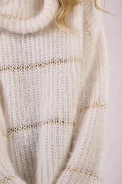 Molly Bracken Jersey de mujer de manga larga estampado rayas Marfil Hot