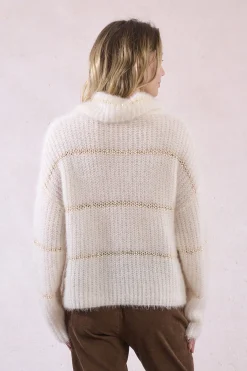 Molly Bracken Jersey de mujer de manga larga estampado rayas Marfil Hot