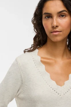 Vila Jersey de punto con cuello pico Beige Sale