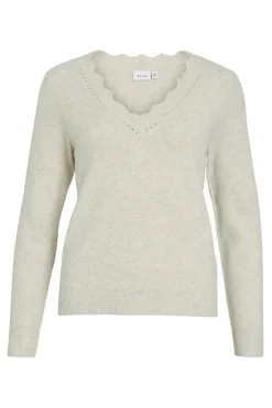 Vila Jersey de punto con cuello pico Beige Sale