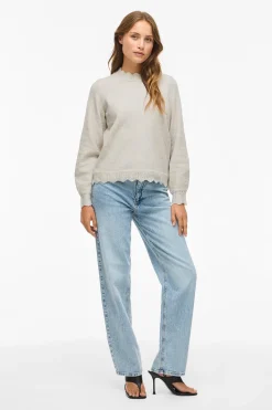 Vila Jersey de punto con cuello perkins Marfil Best