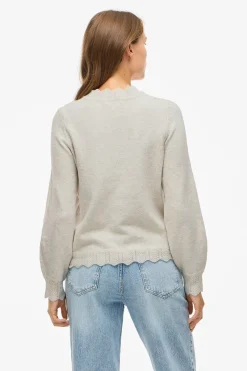 Vila Jersey de punto con cuello perkins Marfil Best