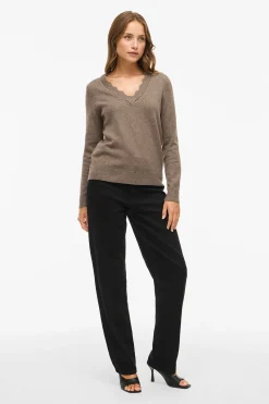 Vila Jersey de punto con cuello pico Marr&oacute;n New