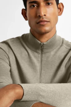 Selected Jersey de punto con media cremallera 100% algodón Verde