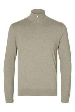 Selected Jersey de punto con media cremallera 100% algodón Verde