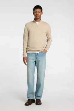 Selected Jersey de punto con media cremallera 100% algodón Beige New
