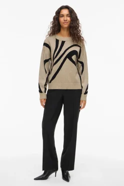 Vila Jersey de punto con viscosa Estampado beige Discount