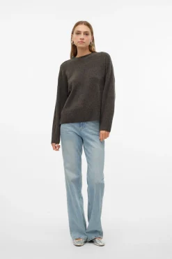 Vero Moda Jersey de punto cuello redondo Marr&oacute;n oscuro Clearance