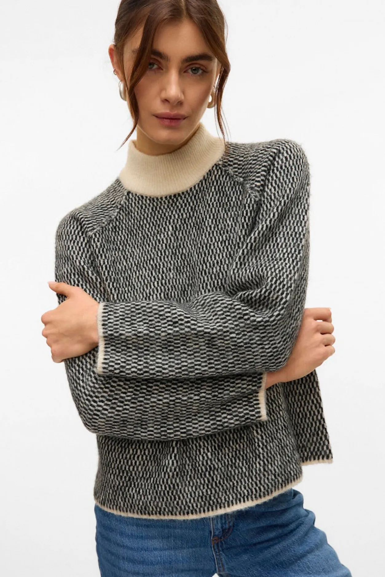 Vero Moda Jersey de punto cuello subido Gris Discount