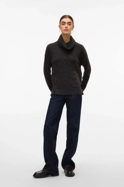 Vero Moda Jersey de punto cuello vuelto Marr&oacute;n oscuro Clearance