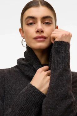 Vero Moda Jersey de punto cuello vuelto Marr&oacute;n oscuro Clearance