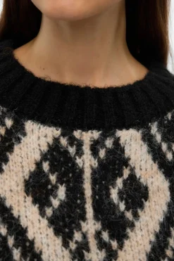 Vero Moda Jersey de punto grueso con estampado Negro Clearance