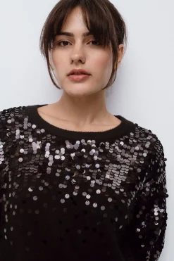 Vila Jersey de punto lentejuelas Negro Sale