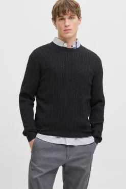 Jack & Jones Jersey de punto trenzado negro