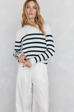 Pedro del Hierro Jersey de rayas canalé botón dorado Azul Sale