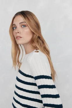 Pedro del Hierro Jersey de rayas canalé botón dorado Azul Sale