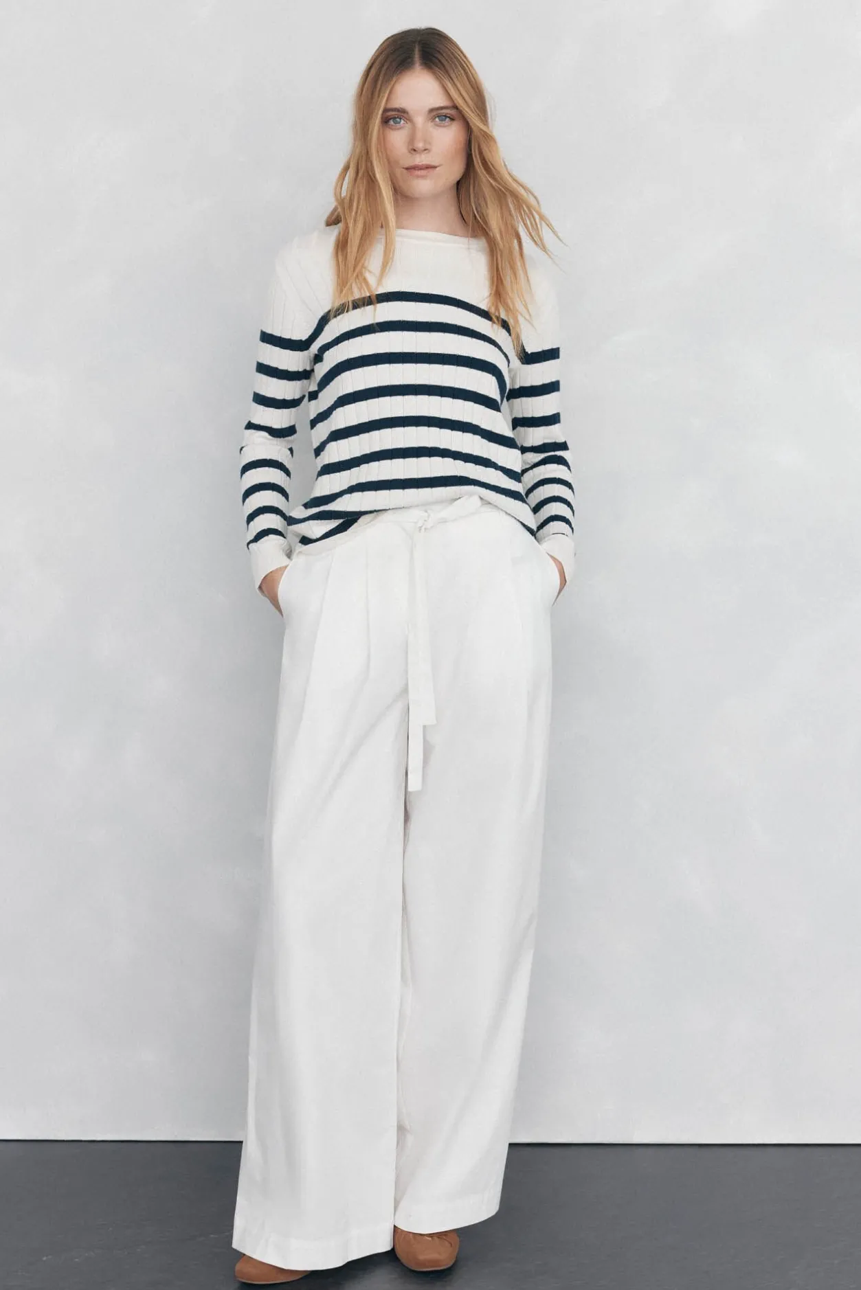 Pedro del Hierro Jersey de rayas canalé botón dorado Azul Sale