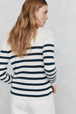 Pedro del Hierro Jersey de rayas canalé botón dorado Azul Sale