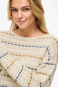 Vila Jersey de rayas con calados Beige Best