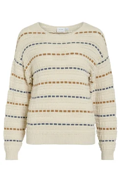 Vila Jersey de rayas con calados Beige Best