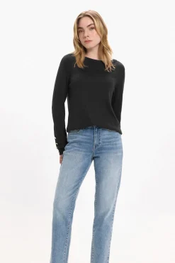 Vila Jersey de viscosa con botones en los puños Negro