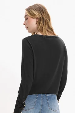 Vila Jersey de viscosa con botones en los puños Negro