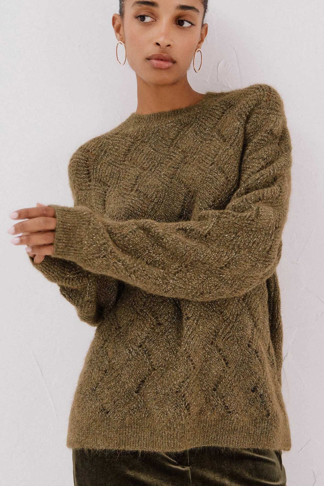 Cortefiel Jersey delantero lentejuelas. Verde Hot