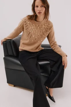 Cortefiel Jersey delantero lentejuelas. Beige New