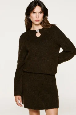 Selected Jersey detalle metálico alpaca y lana Marr&oacute;n oscuro Clearance