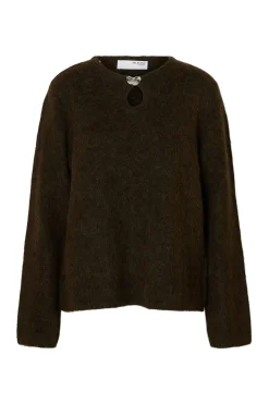 Selected Jersey detalle metálico alpaca y lana Marr&oacute;n oscuro Clearance