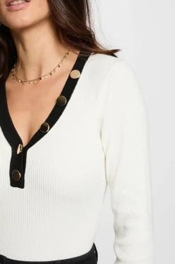 Morgan Jersey entallado con cuello en V Blanco Sale