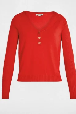 Morgan Jersey entallado con cuello en V Rojo Hot