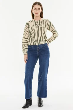 System Action Jersey estampado efecto animal print verde Sale