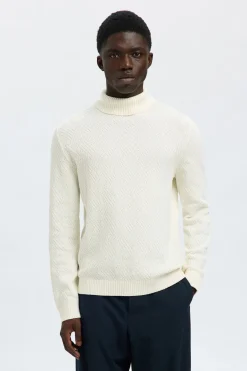 Selected Jersey estructura cuello alto 100% algodón orgánico Blanco Clearance