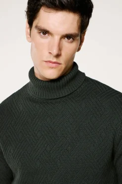 Selected Jersey estructura cuello alto 100% algodón orgánico Verde oscuro Discount