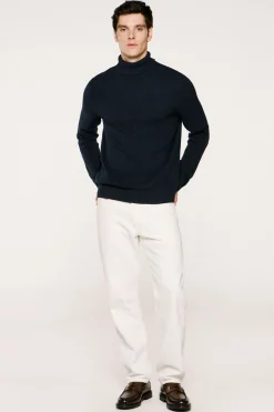 Selected Jersey estructura cuello alto 100% algodón orgánico Azul marino Discount