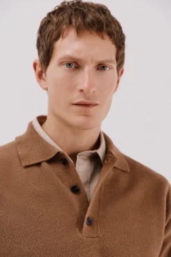 Cortefiel Jersey estructura lana cuello polo botones Beige Online