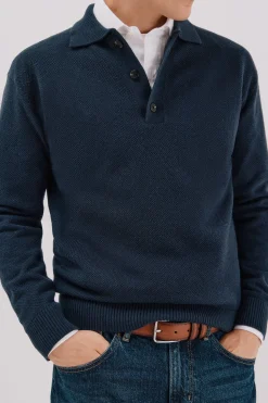 Cortefiel Jersey estructura lana cuello polo botones Azul marino