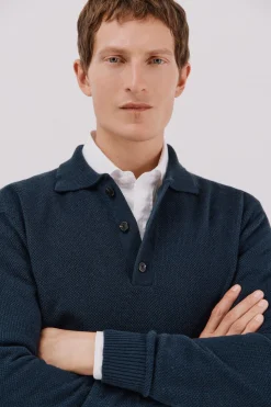 Cortefiel Jersey estructura lana cuello polo botones Azul marino