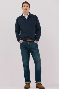 Cortefiel Jersey estructura lana cuello polo botones Azul marino