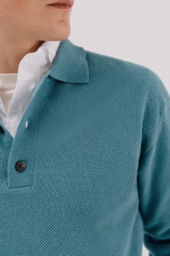 Cortefiel Jersey estructura lana cuello polo botones Azul Online