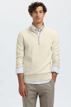 Selected Jersey estructura media cremallera 100% algodón orgánico. Beige Sale