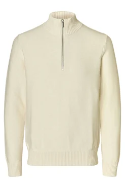 Selected Jersey estructura media cremallera 100% algodón orgánico. Beige Sale