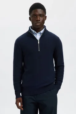 Selected Jersey estructura media cremallera 100% algodón orgánico. Azul marino Best